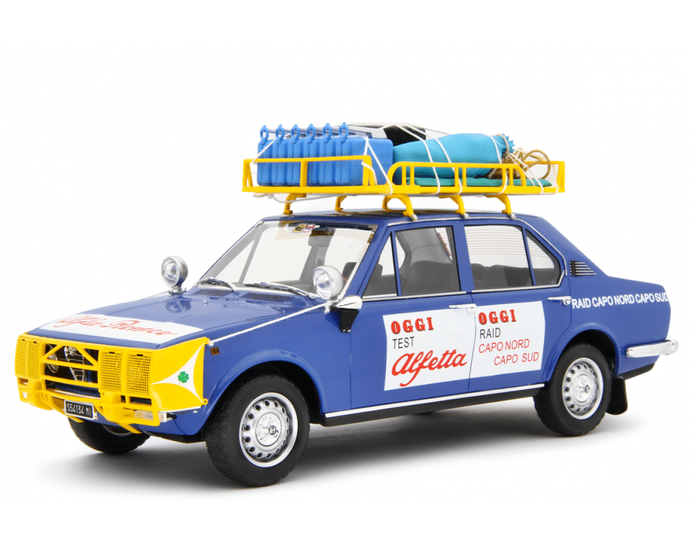 Alfa Romeo Alfetta 'Capo Nord Capo Sud'. Eerbetoon in de schaal 1:18 in aantocht
