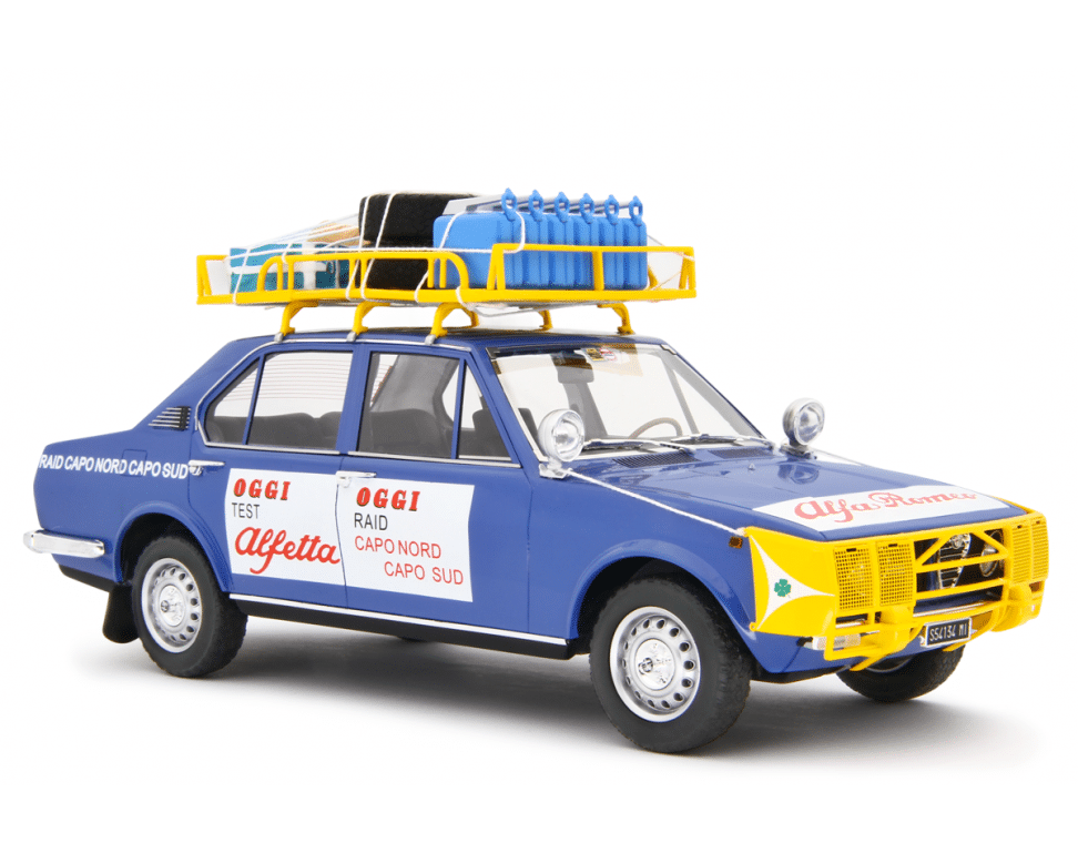 Alfa Romeo Alfetta 'Capo Nord Capo Sud'. Eerbetoon in de schaal 1:18 in aantocht