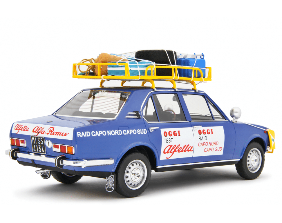 Alfa Romeo Alfetta 'Capo Nord Capo Sud'. Eerbetoon in de schaal 1:18 in aantocht