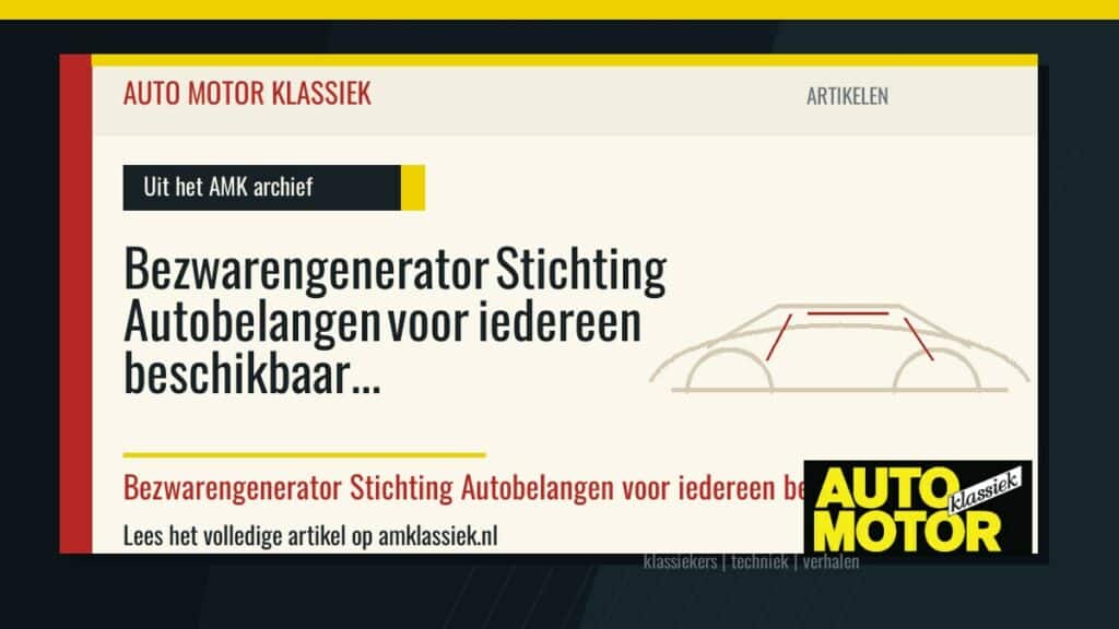 Bezwarengenerator Stichting Autobelangen voor iedereen beschikbaar - Auto Motor Klassiek