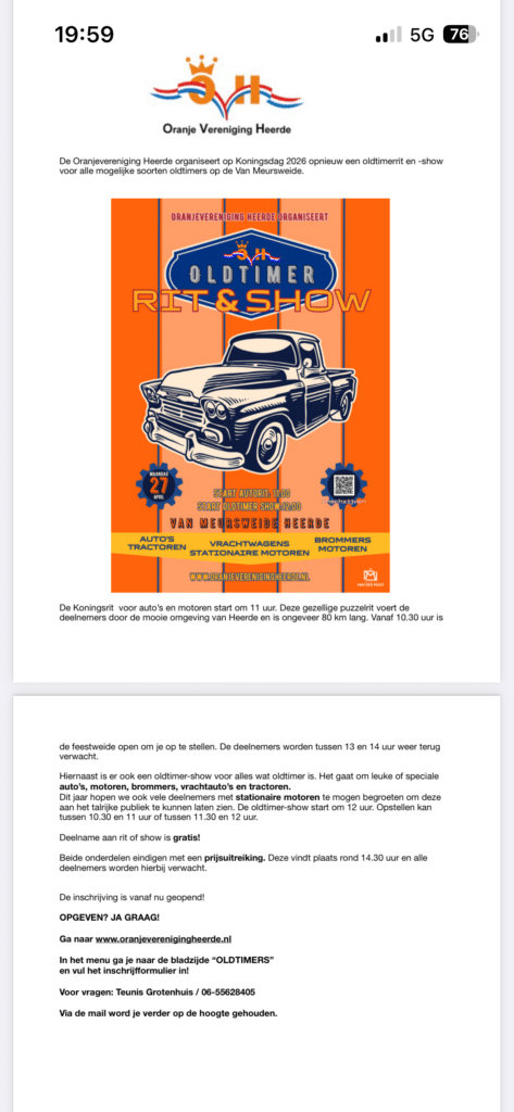 Oldtimerrit en -show Koningsdag Heerde
